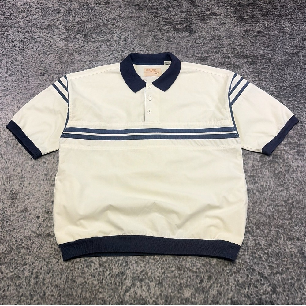 VTG 80s The Fox Collection JC Penney Polo Shirt Mens Large White Blue Classic
